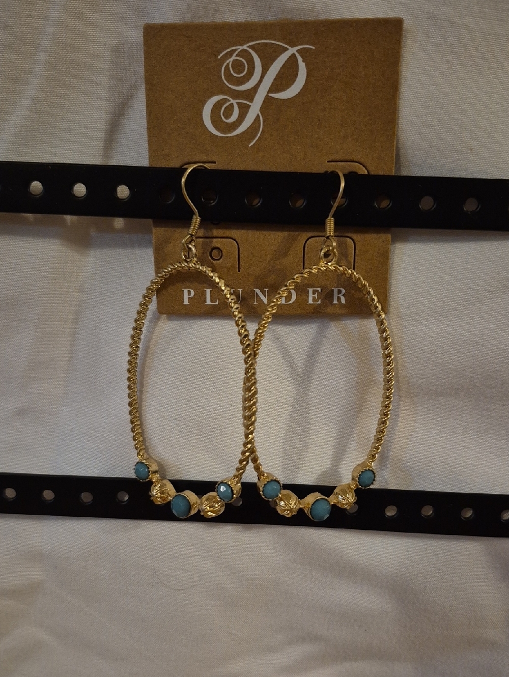 Plunder Gold-Tone Hoop Earrings with Turquoise Accents